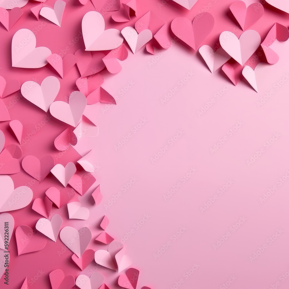 Paper hearts background. Illustration AI Generative.