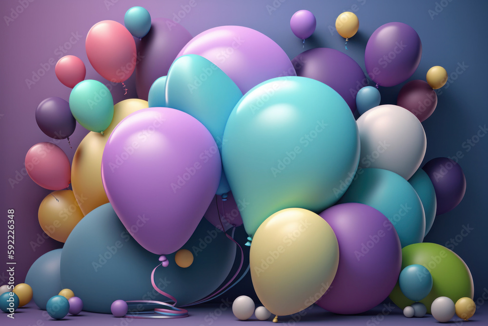 Happy Birthday Background with Balloons. Illustration  AI Generative