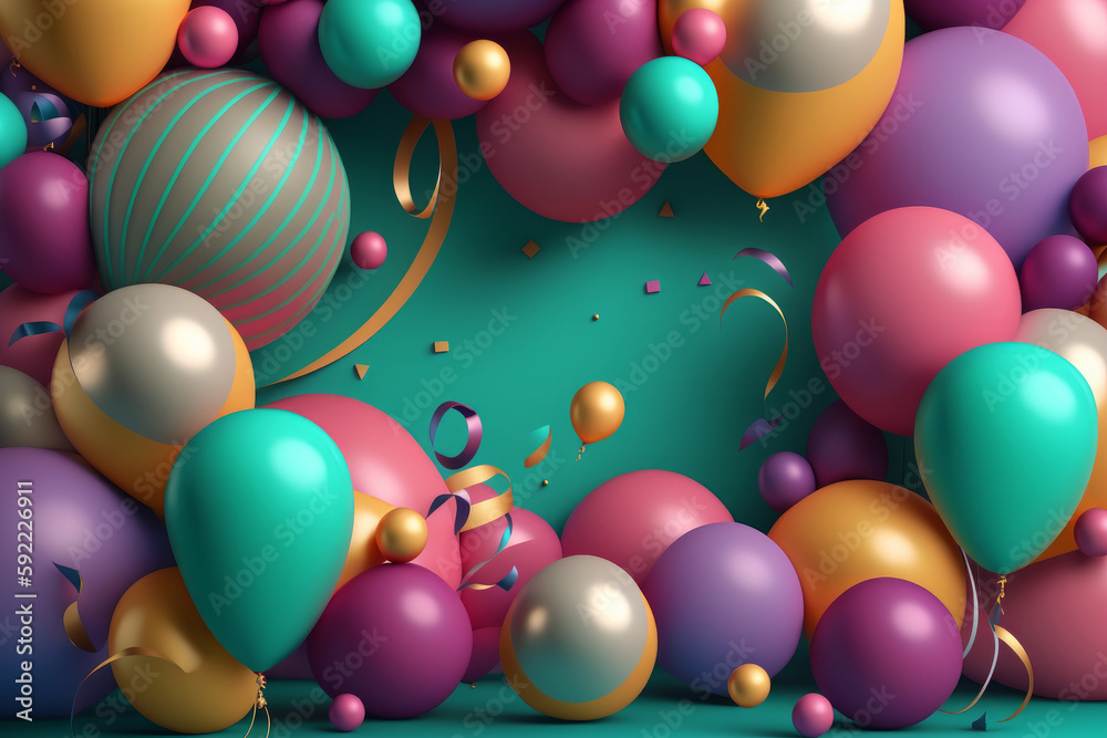 Happy Birthday Background with Balloons. Illustration  AI Generative