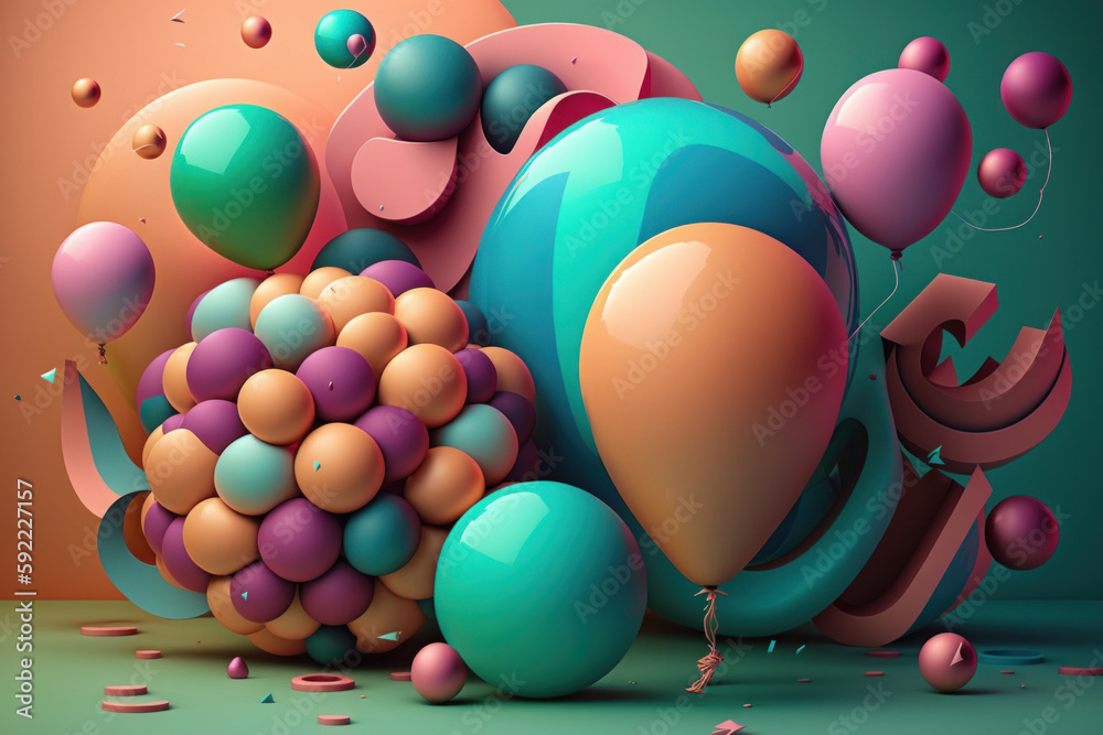 Happy Birthday Background with Balloons. Illustration  AI Generative