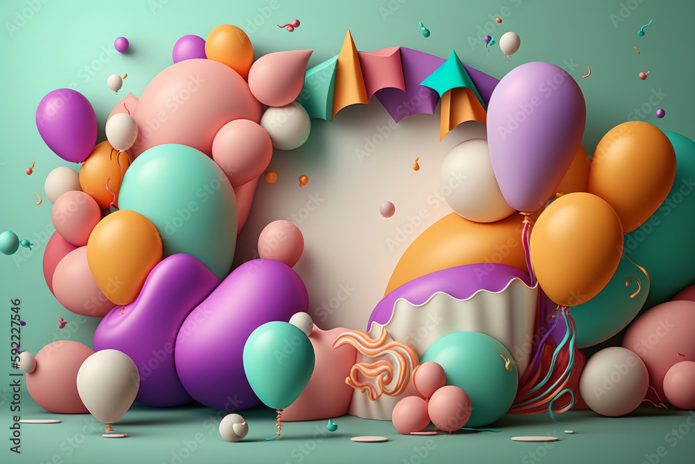 Happy Birthday Background with Balloons. Illustration  AI Generative