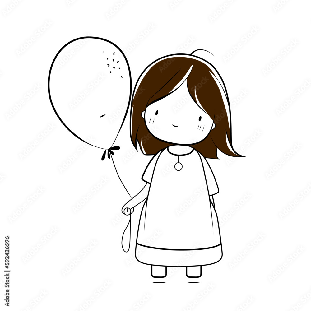 Cute baby girl with heart balloons. Vector Illustration