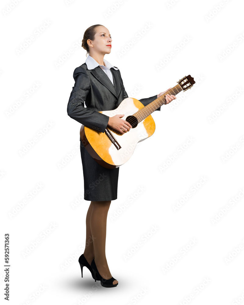 Business woman with acoustic guitar