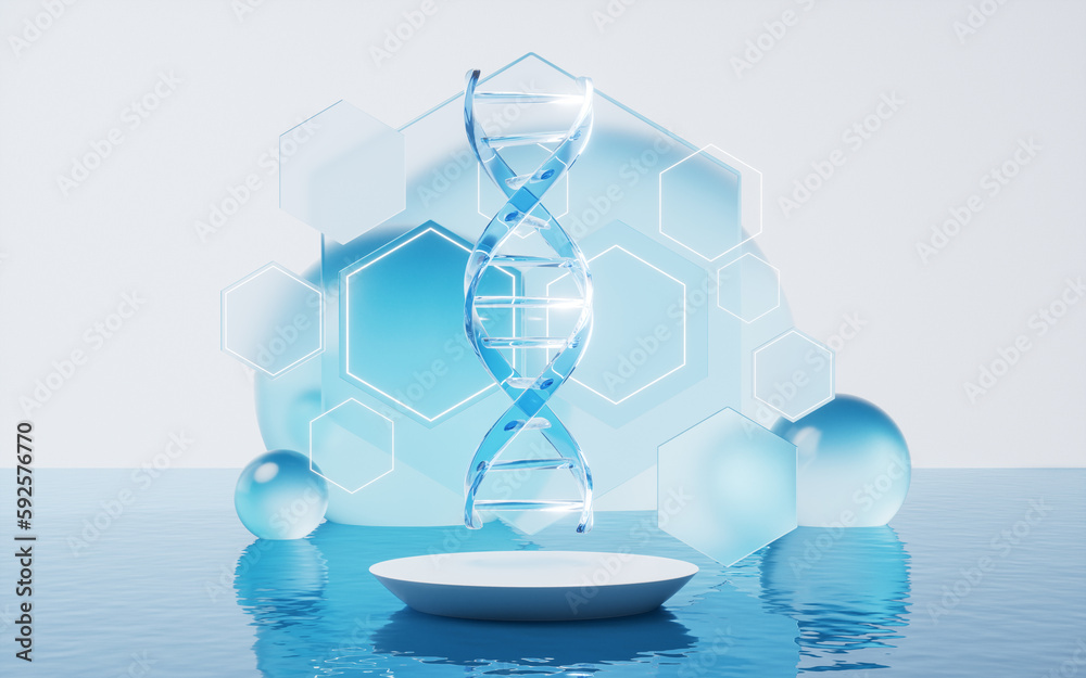 DNA structure and water surface, 3d rendering.