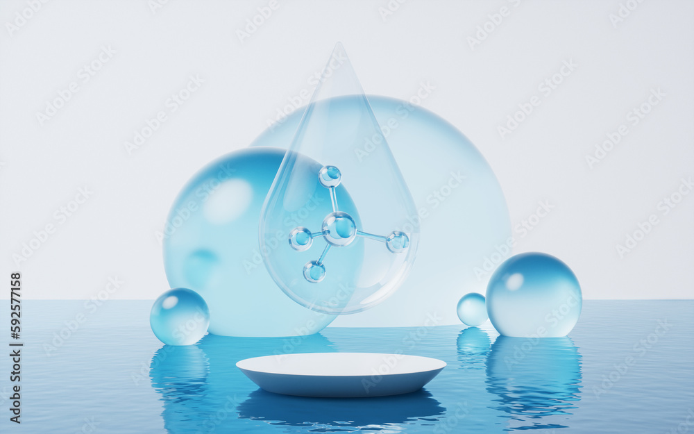 Water drop and water surface, 3d rendering.