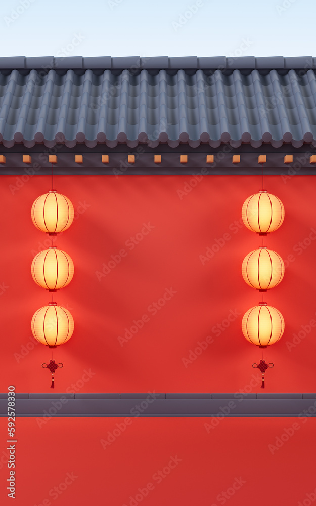 Chinese ancient wall background, 3d rendering.