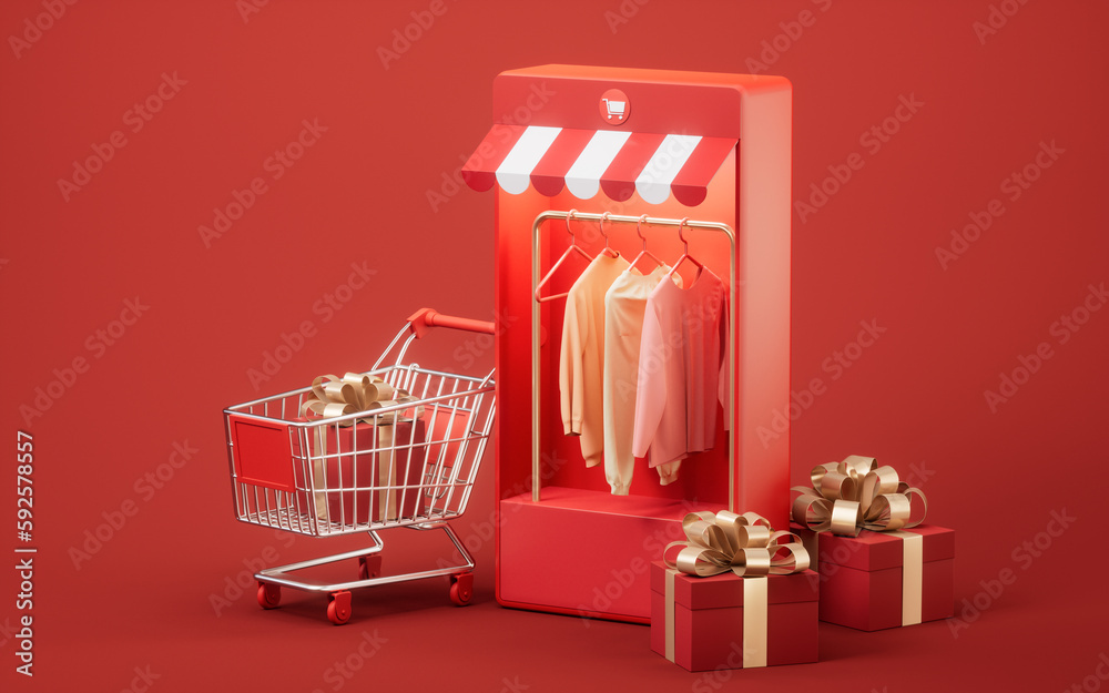 Online clothing store, 3d rendering.