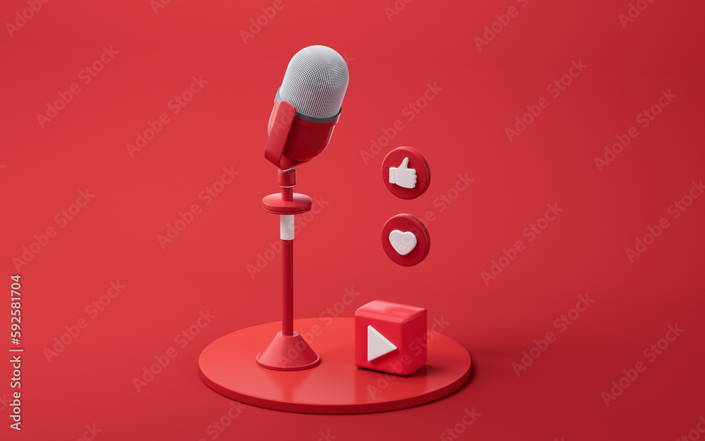 Microphone and live streaming, 3d rendering.