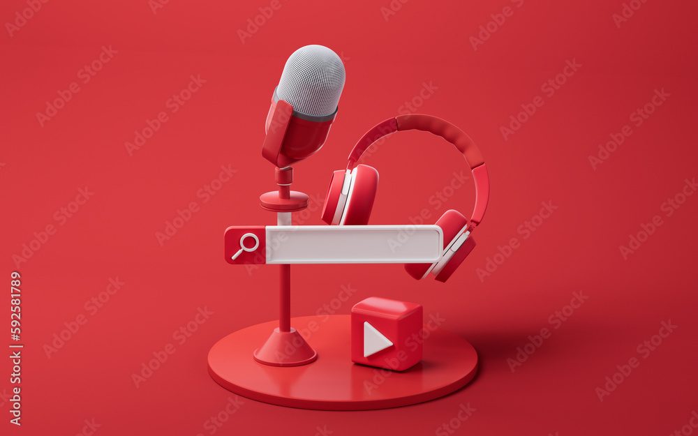 Microphone and live streaming, 3d rendering.