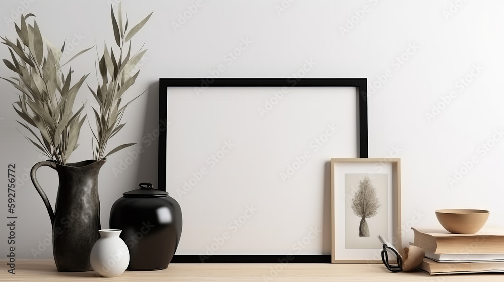 Frame mockup in interior. Illustration AI Generative.