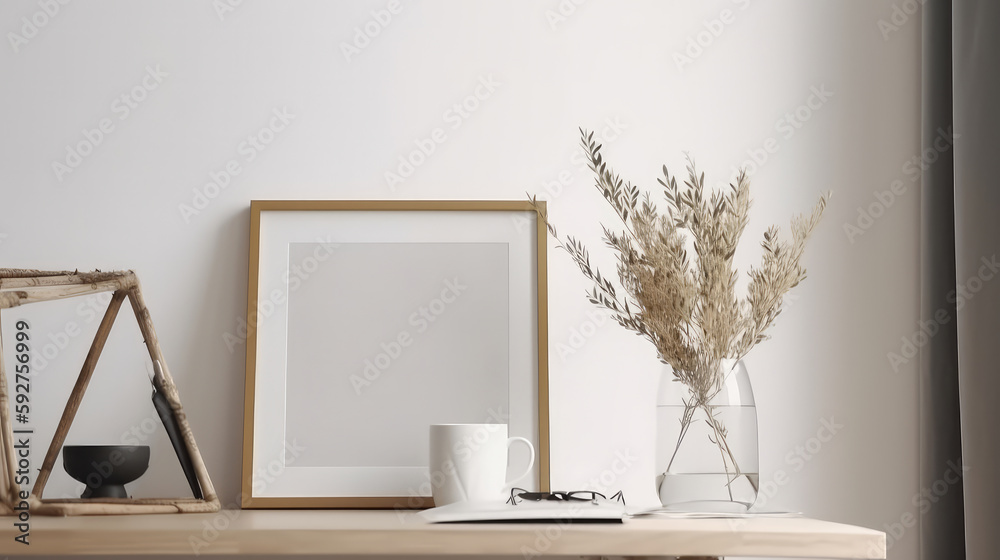 Frame mockup in interior. Illustration AI Generative.