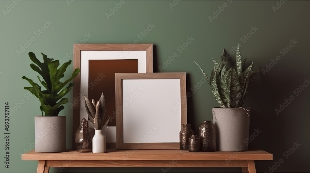 Frame mockup in interior. Illustration AI Generative.