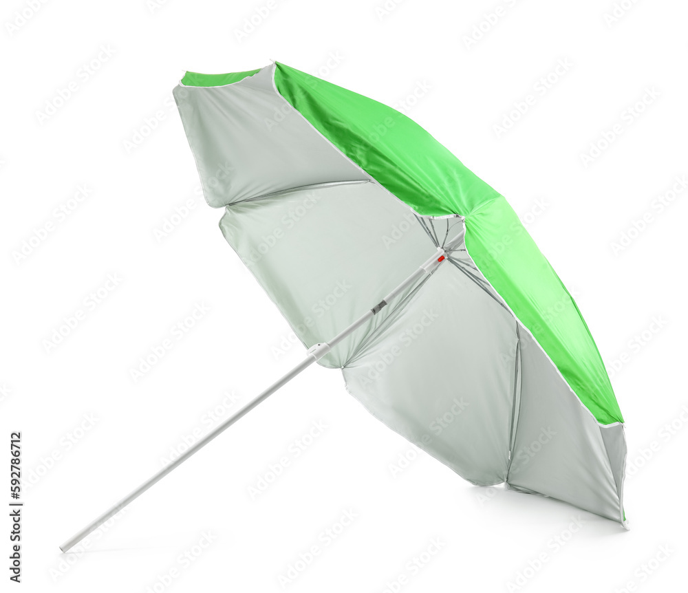 Green beach umbrella isolated on white background