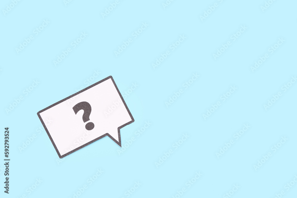 Speech bubble with question mark on blue background