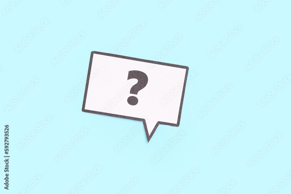 Speech bubble with question mark on blue background