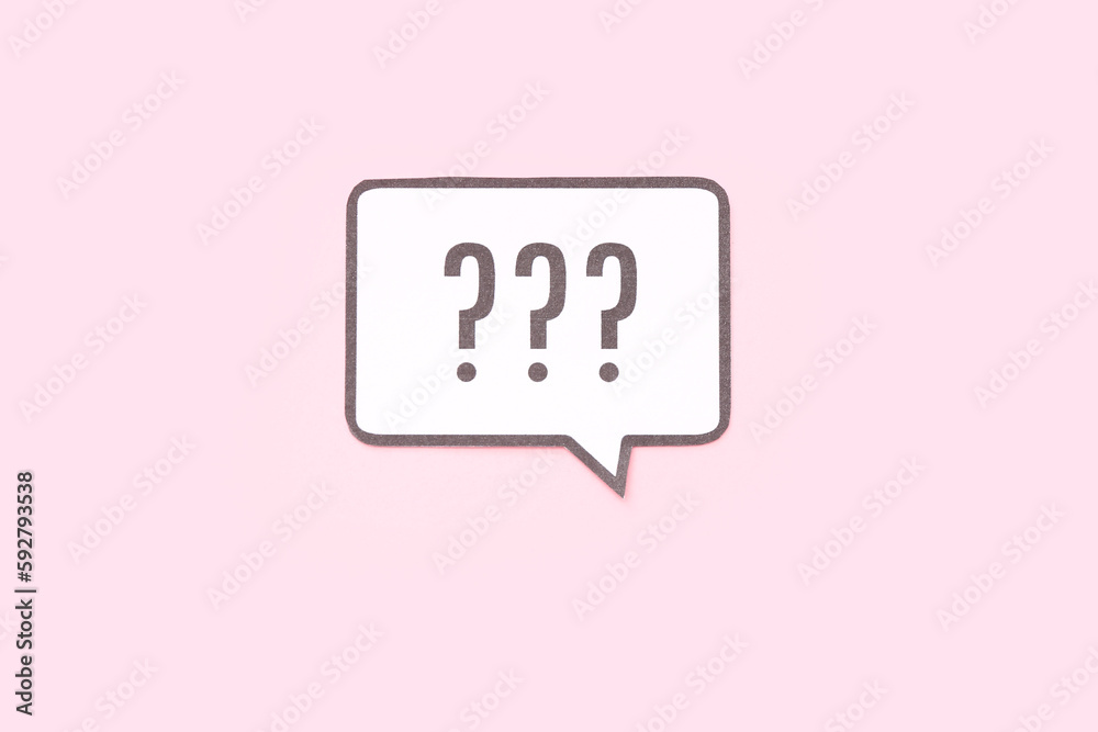 Speech bubble with question mark on pink background