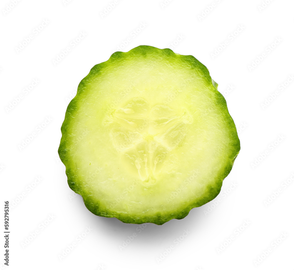 Slice of fresh cucumber isolated on white background