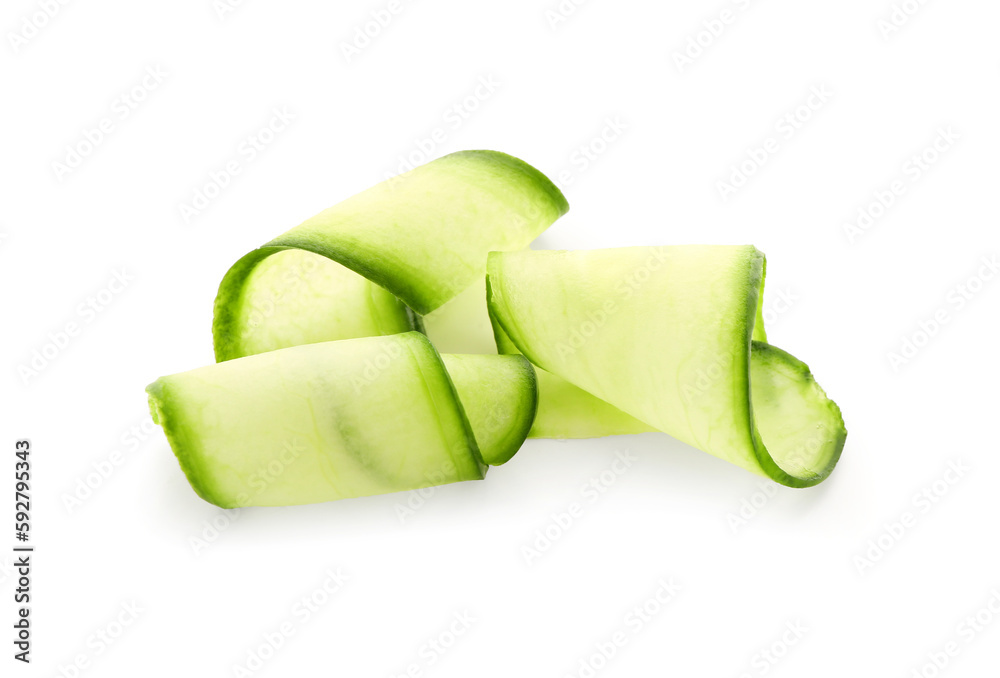 Slices of fresh cucumber isolated on white background