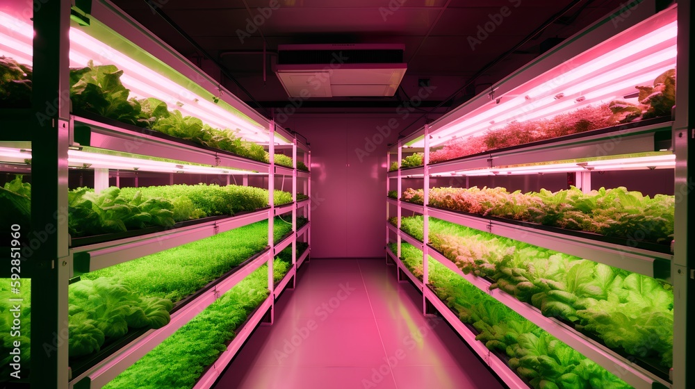 Vertical farming in an indoor agriculture setting using hydroponics, energy-efficient LED lights, an