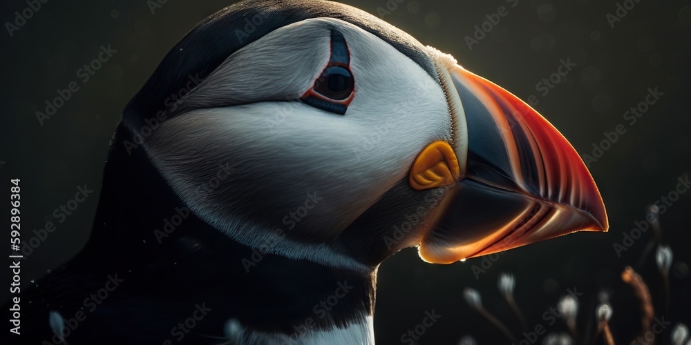 Atlantic puffin bird closeup. Generative AI