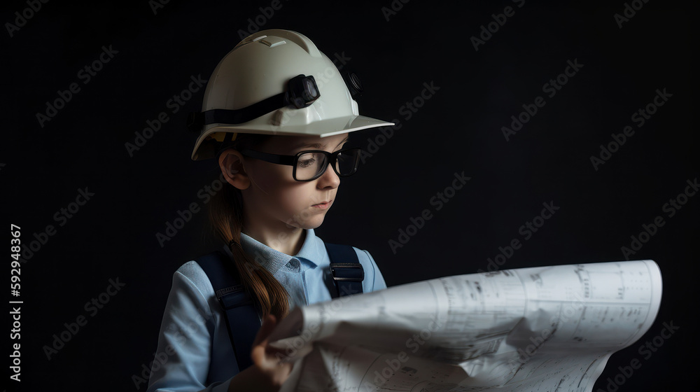 Cute engineer architect kid. Future career concept. ai generated.