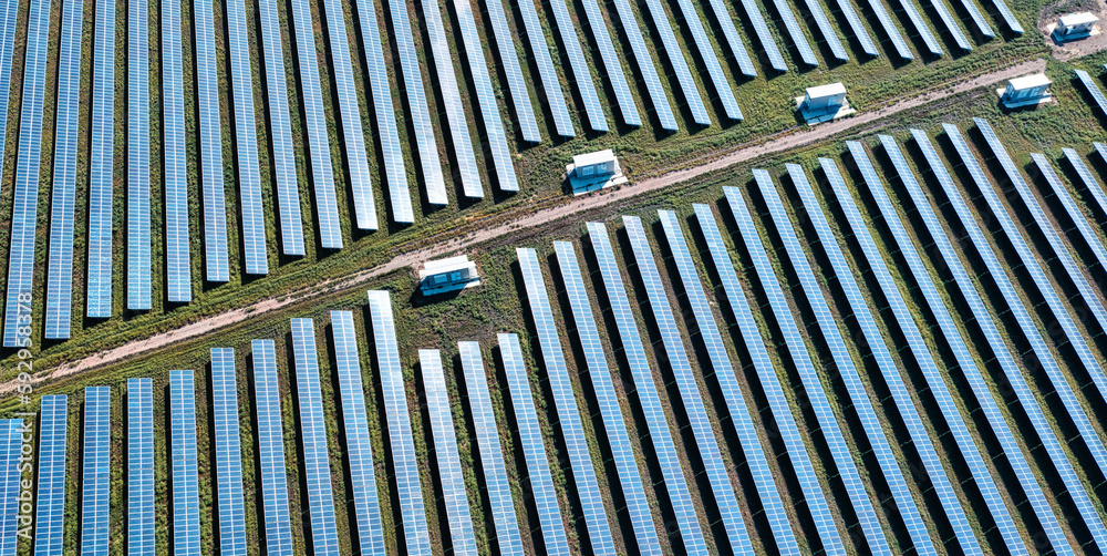 solar power station on field with sunburnt grass