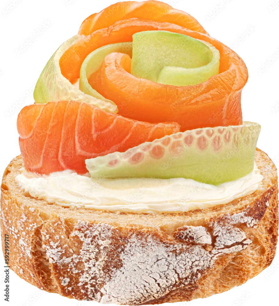 Bruschetta with salmon and cream cheese isolated