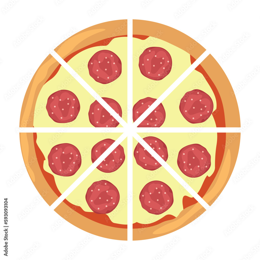 Delicious cut pizza with pepperoni on white background, top view