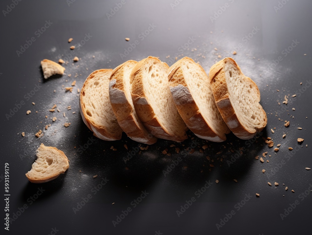 Sliced bread on a black background. Selective focus