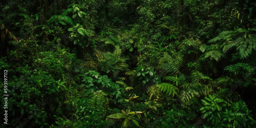 Deep tropical jungles. Dense forest landscape. Generative AI