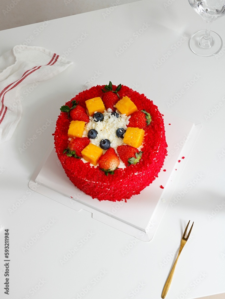 Fruity cake on table