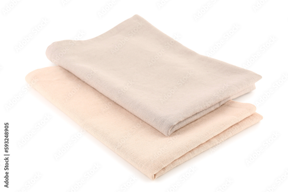 New folded napkins on white background