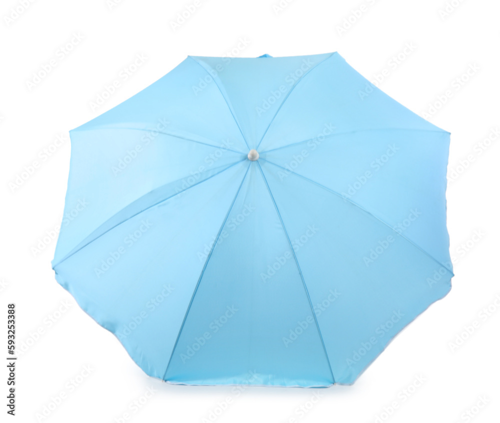 Blue beach umbrella isolated on white background