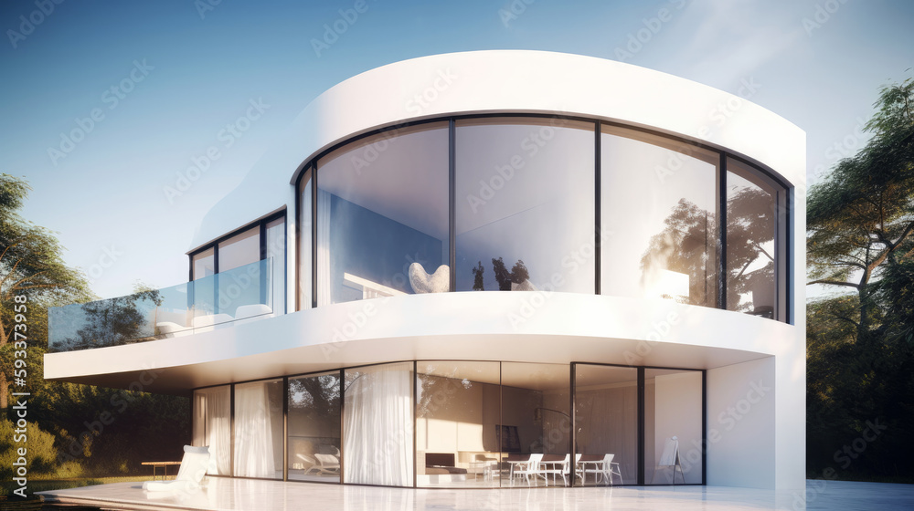 White modern villa. Illustration AI Generative.