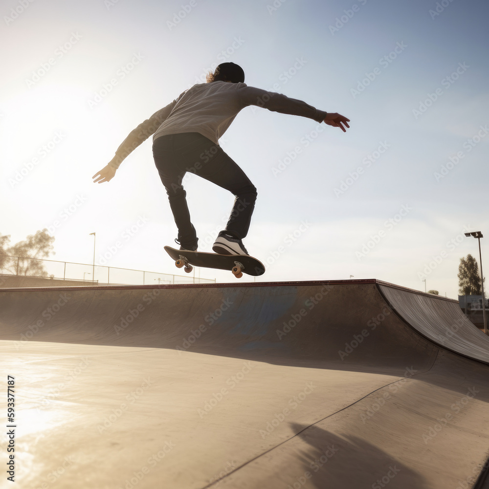 Young skateboarder. Illustration AI Generative.