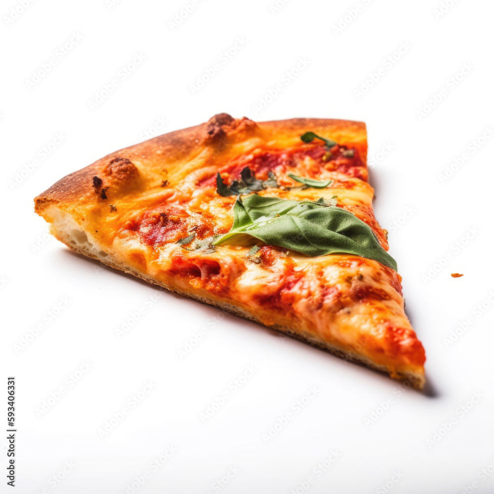 Classic Pizza Slice. Close-up of a delicious New York-style pizza slice isolated on white background