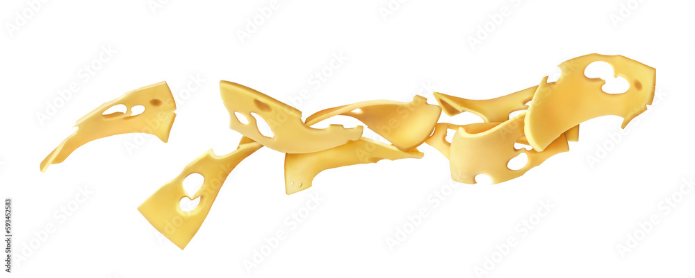 Cheese slices on isolated white background