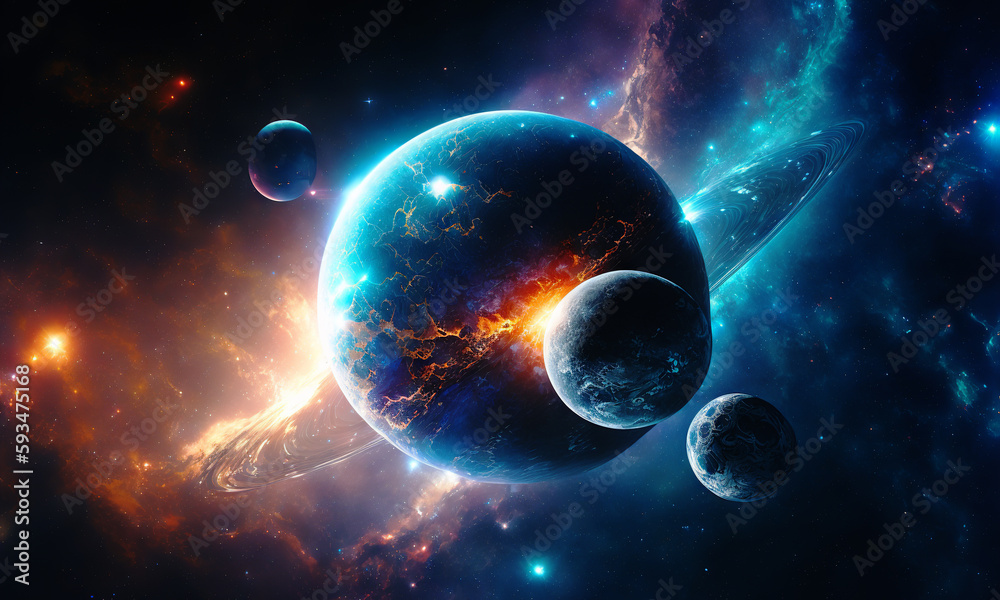 Space planets background. Distant planetscape in cosmos with exoplanets. Concept art Generative ai