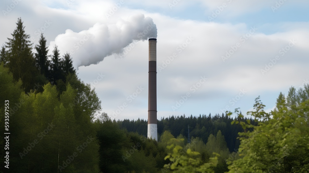 An illustration depicting the impact of CO2 emissions on nature, with a factory chimney releasing sm