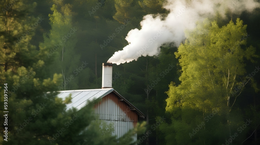 An illustration depicting the impact of CO2 emissions on nature, with a factory chimney releasing sm