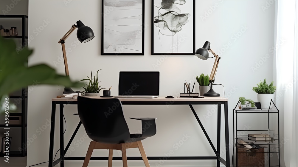 Modern and stylish home office setup featuring ergonomic furniture and decorative elements for remot