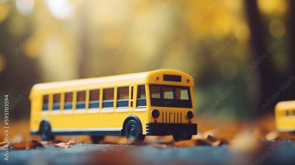 Yellow school bus. back to school background. Illustration AI Generative.