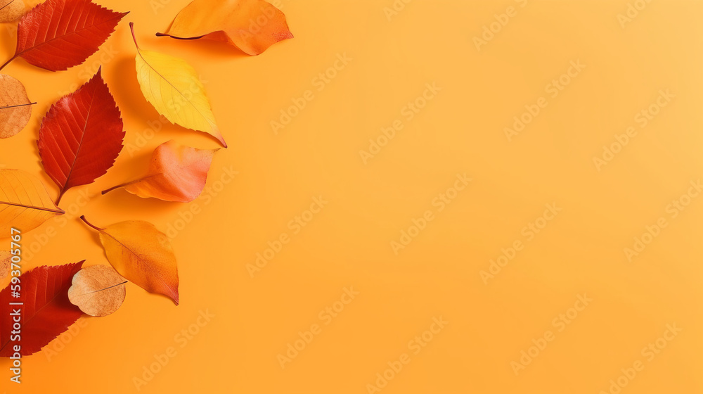 Autumn background with falling leaves. Illustration AI Generative