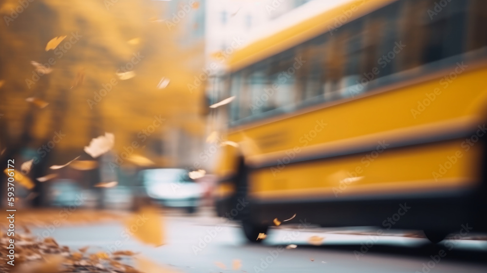 Yellow school bus. back to school background. Illustration AI Generative.