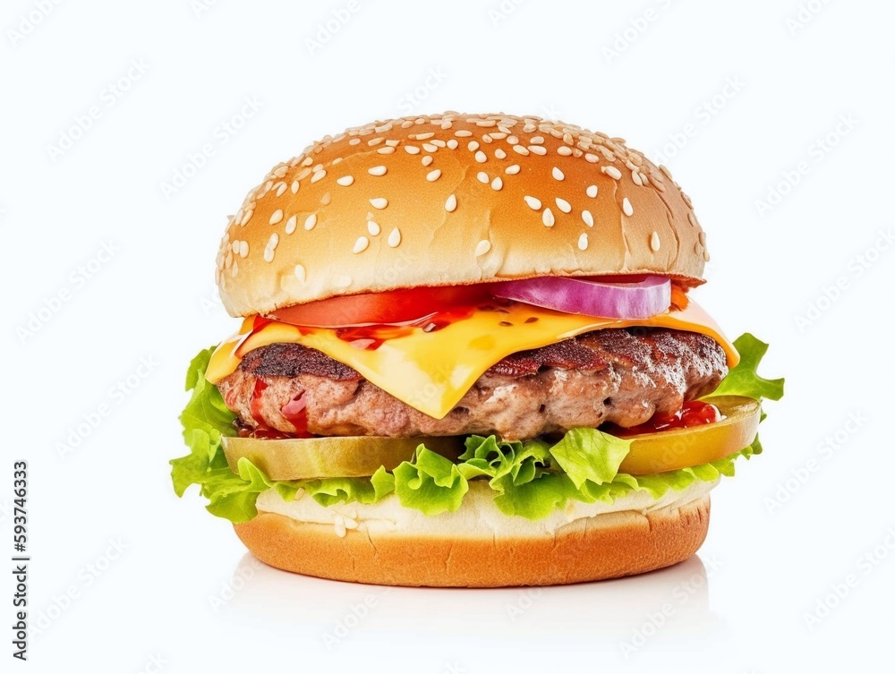 Cheeseburger isolated on white background.