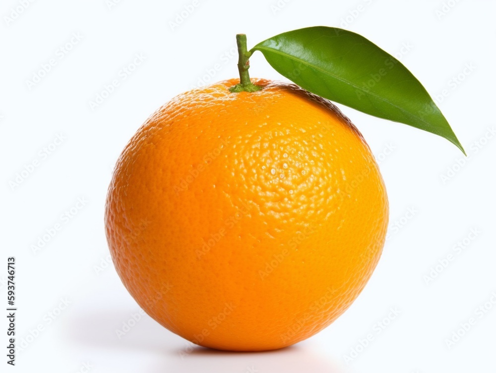 Orange fruit with leaf isolated on white background. Clipping path included.