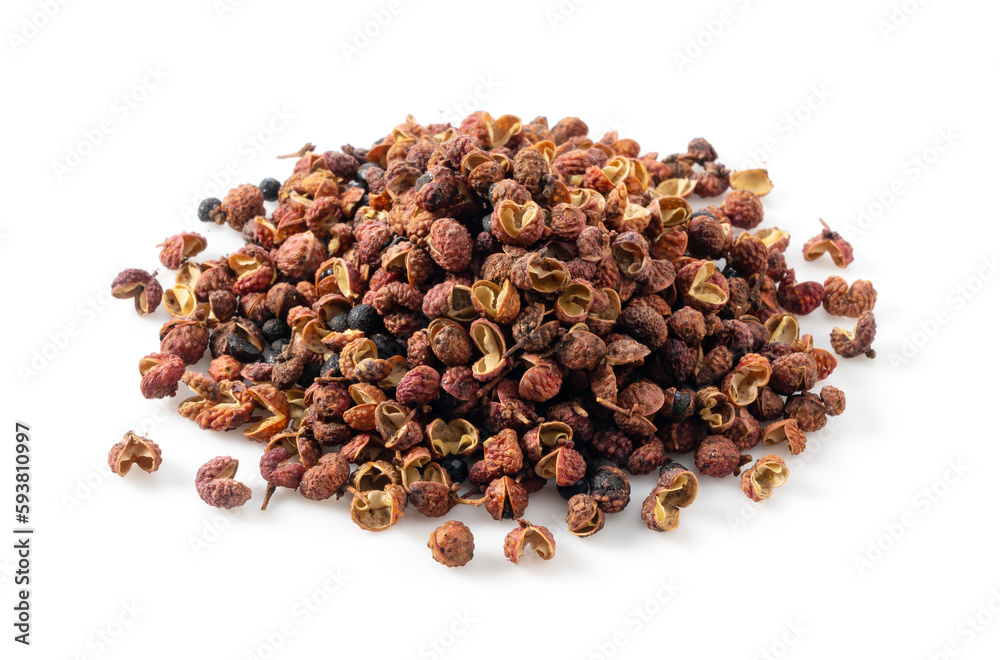 Sichuan pepper placed on a white background.