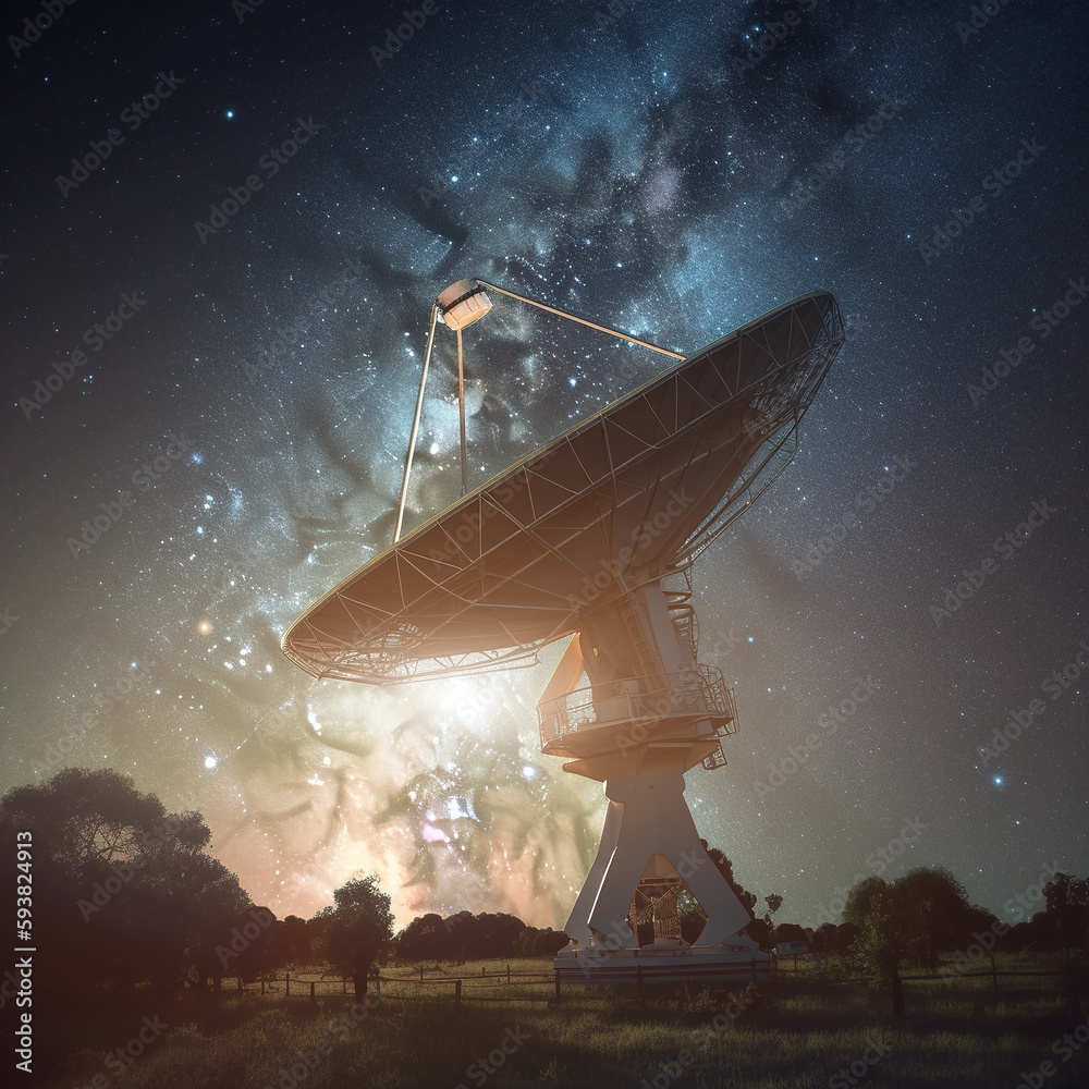 Radio telescopes and the Milky Way at night