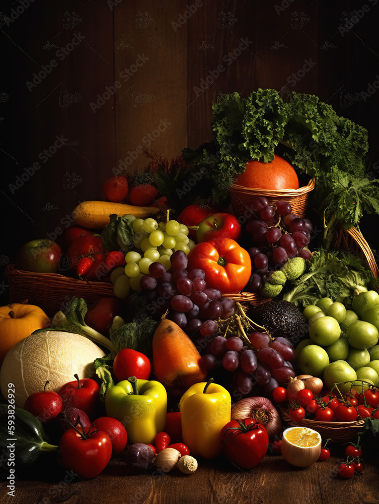 Autumn vegetables and fruits on a black stone background: pumpkin,