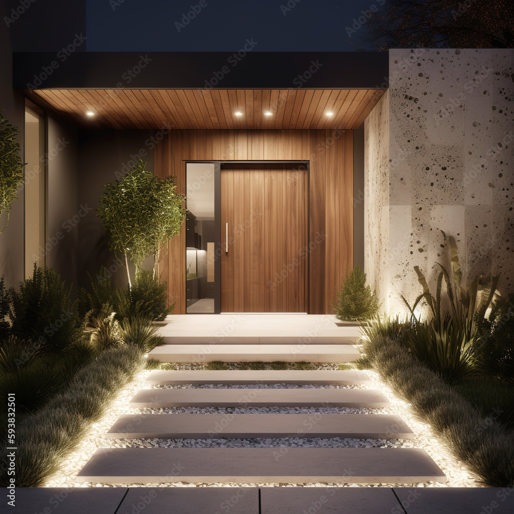 Modern villa residential partial landscape night view